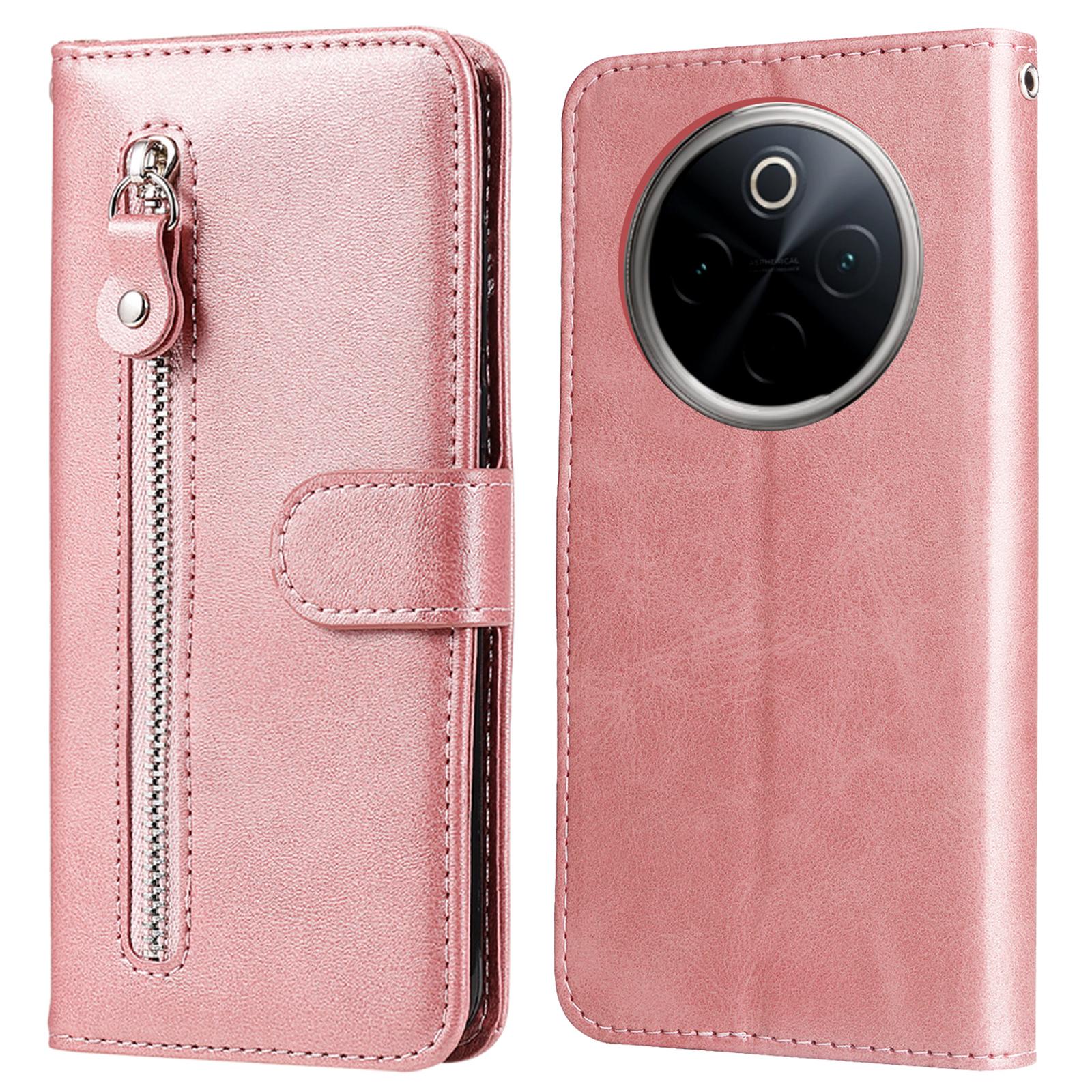 

For OnePlus 13 Case Zipper Wallet Calf Texture PU Leather Phone Cover Pink
