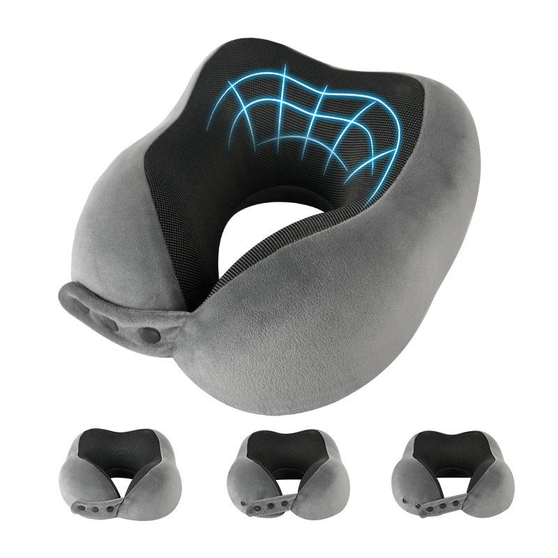 Crystal Velvet Memory Foam Travel Neck Pillow, Adjustable U-Shaped Pillow for Adults