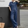 Women Classic Short Sleeve Blouse and Pants Casual Two Piece Suit Sets