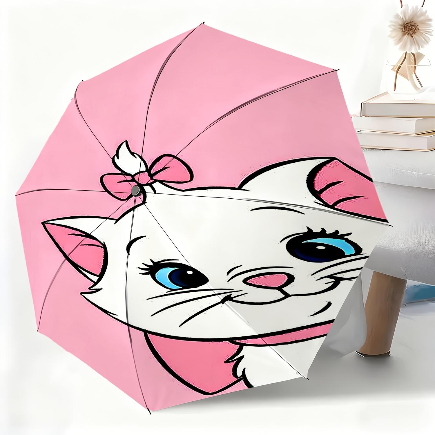 1pc Disney Marie Cat Design Automatic Umbrella, All-Weather Folding Umbrella Suitable for All Occasions, Portable Travel Umbre