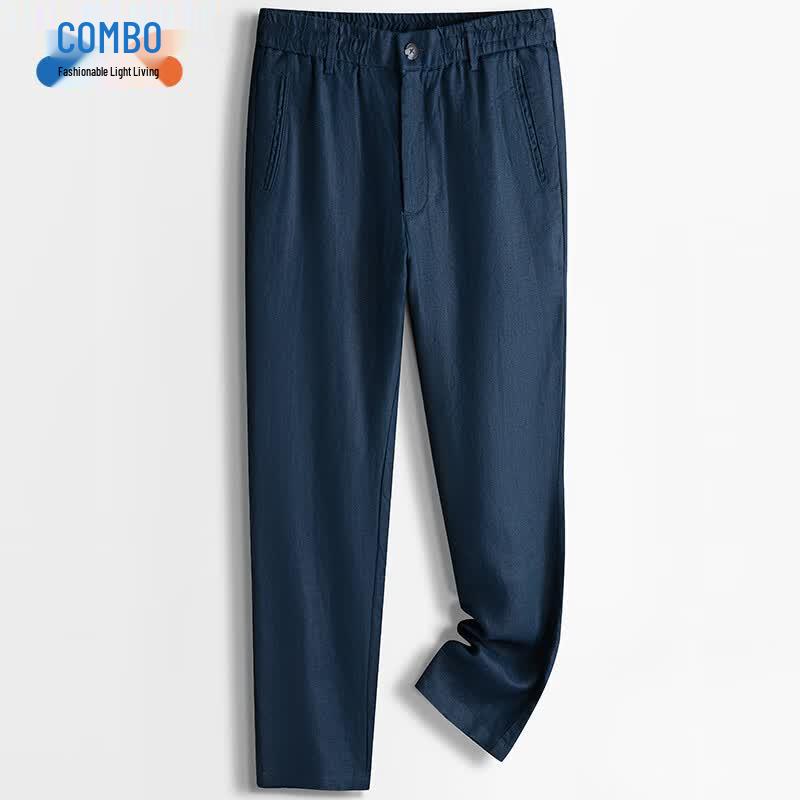 Men s 100% Linen Straight Leg Casual Trousers 3XL