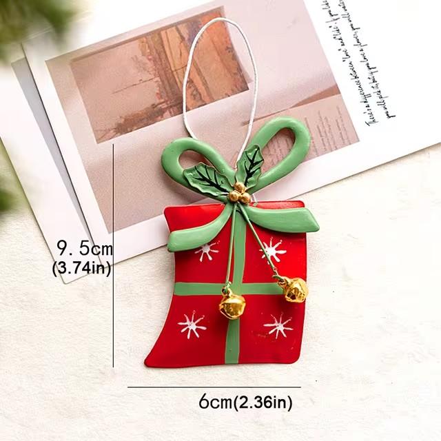 

Iron Art Christmas Tree Hanging Ornament Colorful Pentagram Snowflake Bells Gift Bag Pendants For New Year Christmas Party Decor