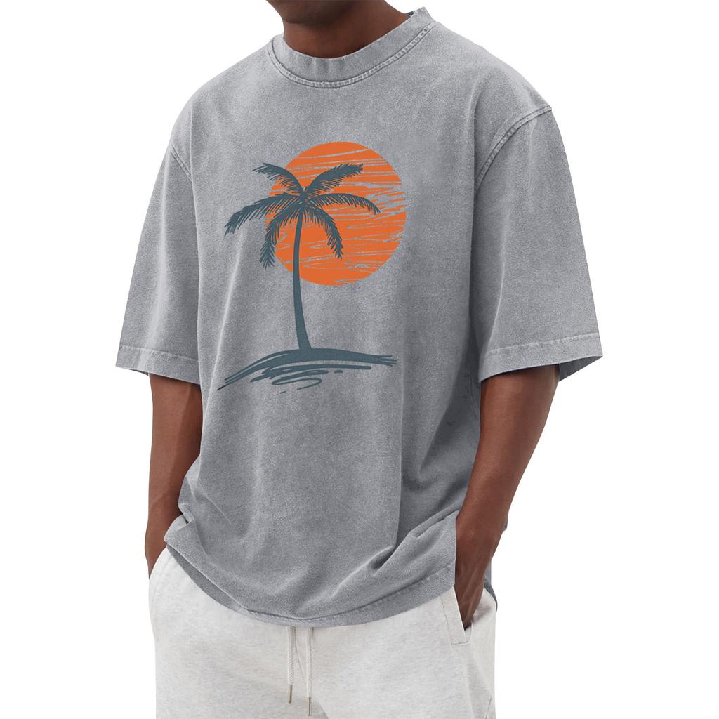 Men's Printed Round Neck T-Shirt Casual Sports Short-Sleeve Top