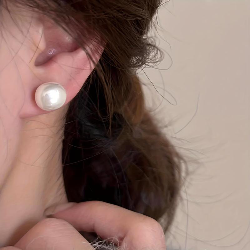 

Elegant Temperament Imitation Pearl Round Earrings, Women s Gentle Style Daily Holiday Accessories Zircon Gifts