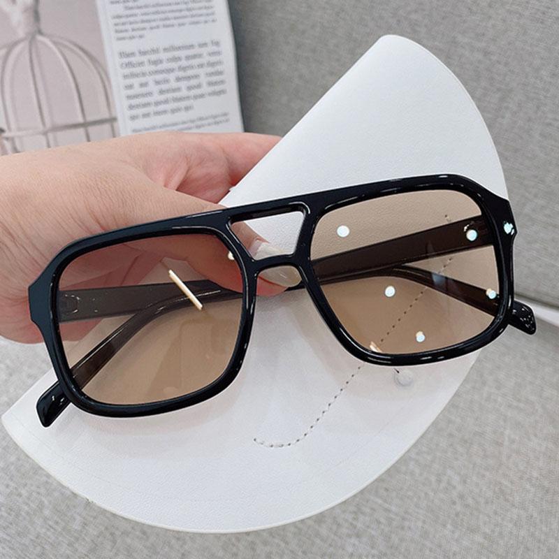 Retro Square Sunglasses Women Men New Trends Double Beam Yellow Big Sun Glasses Female Oversized Eyewear Shades UV400