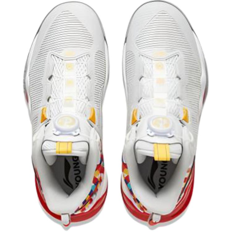 Li Ning Childrens Pioneer Team 3 V3 Comfortable Versatile Mid-Top Basketball Shoes Kids basketball shoes Red Gray YKBU038-5