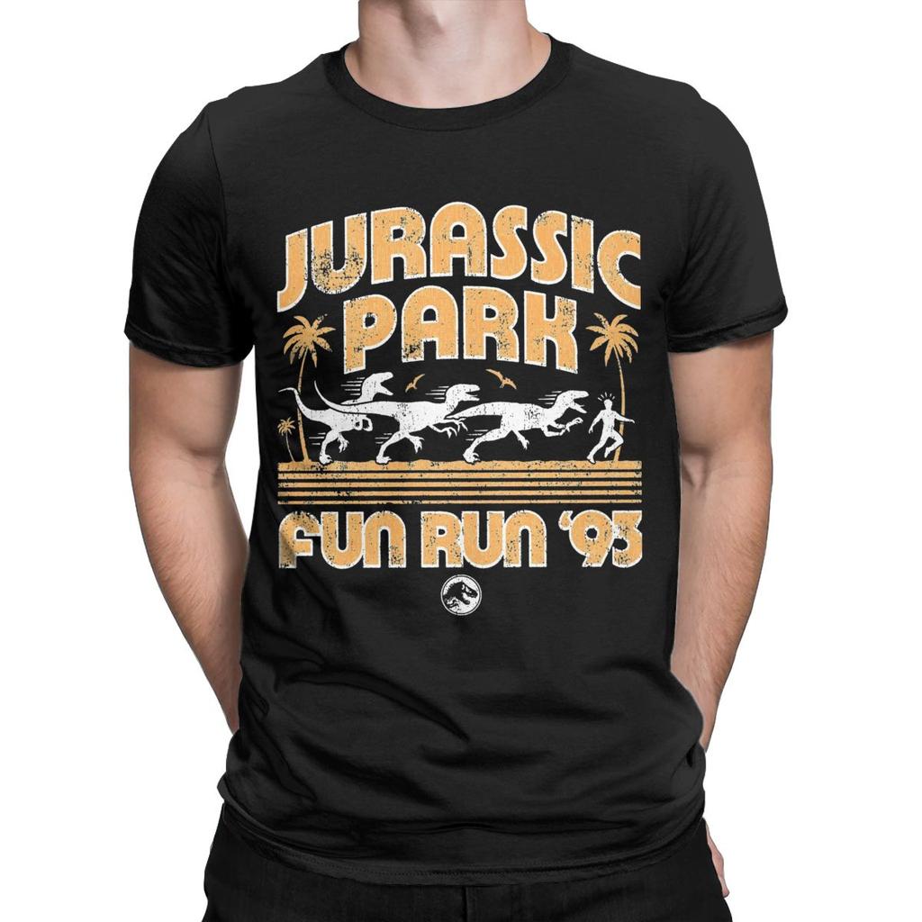 Vintage Jurassic Park Fun Run 93 T-Shirts for Men 100% Cotton T Shirt Short Sleeve Tee Shirt Graphic Printed Clothes