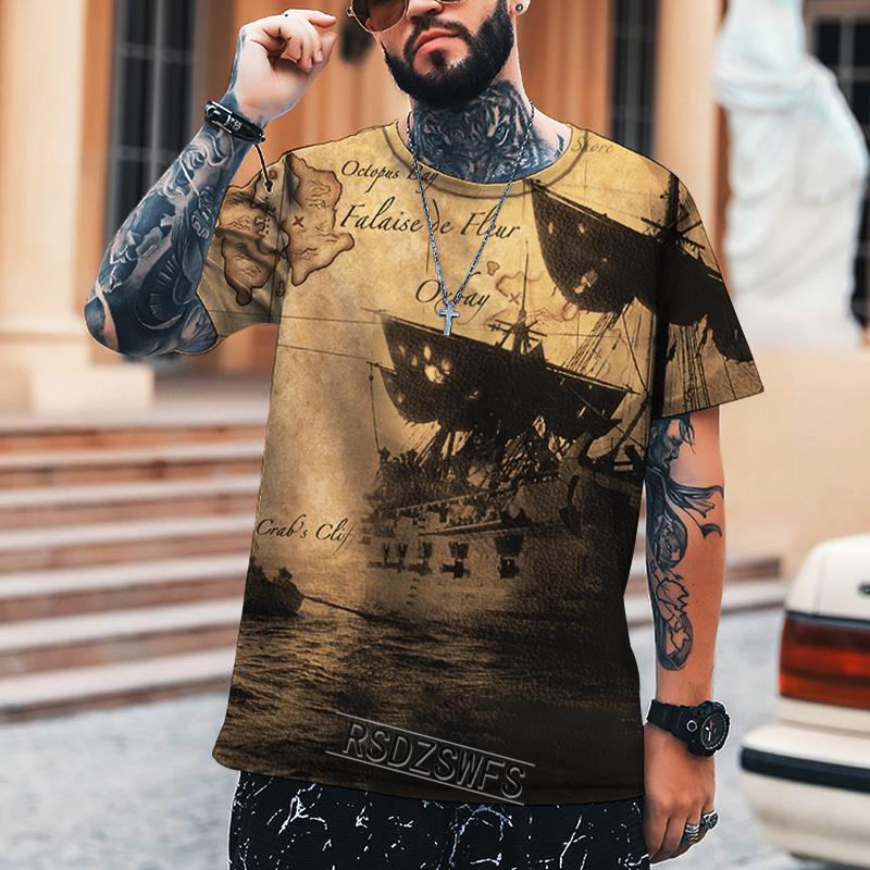 Hip-hop Retro Map Coordinate Tričko Pánské 3D strojový potisk Tričko nadměrné velikosti Street Summer Krátký rukáv 2022 Značka Top