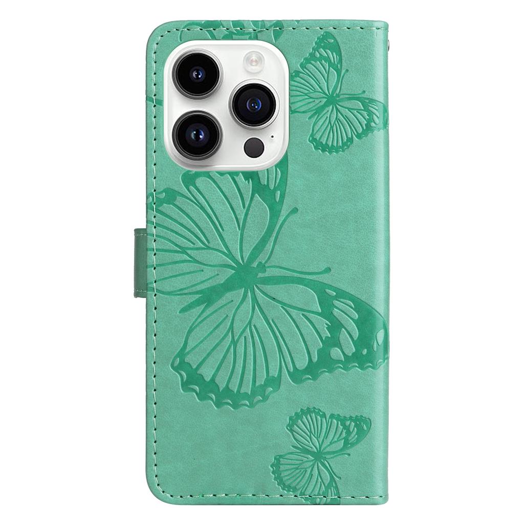 Für iPhone 15 Pro Brieftaschenhülle mit floralem Schmetterlingsaufdruck, Leder-Handyhülle mit Ständer