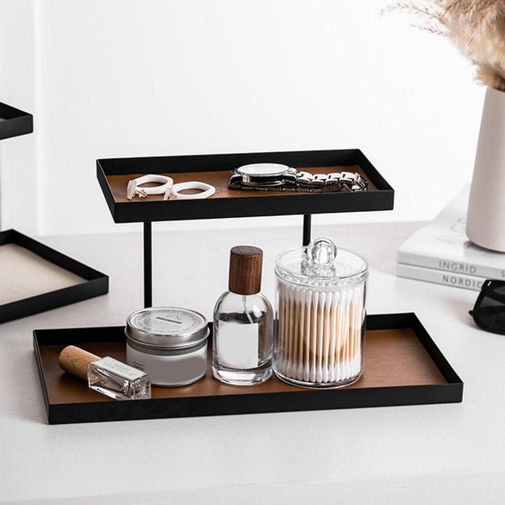 Large Capacity Double Layer Vanity Tray Rectangular Cosmetics Storage Rack Dresser Tray  Entryway