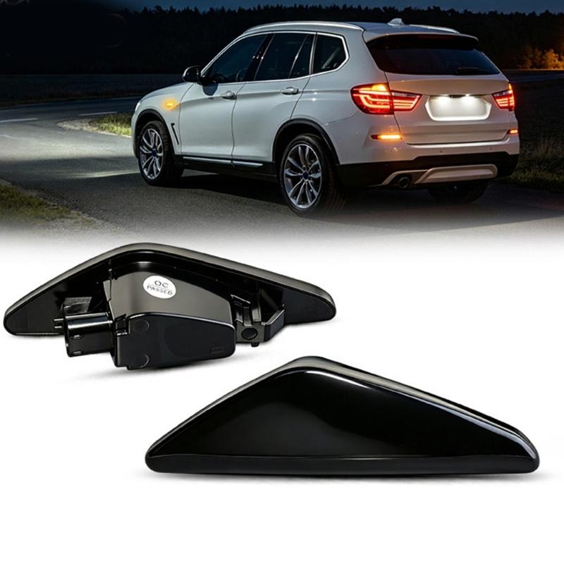 Smoked Side Marker Housing Pair with Clip-In Lamp Body, Two Piece Exterior Lamp Trim Set for E70 F25 E72 Aged Side Marker Service Work and Daily