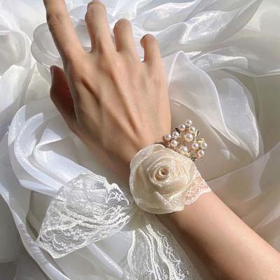 Fleur de poignet de fête de mariage Fleur de poignet de mariée Bracelet floral de poignet de demoiselle d'honneur Bracelet en ruban de soie