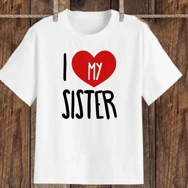 Summer Sibling Matching T-shirts 'I Love My Sister' 'I Love My Brother' Short Sleeve Kids T-Shirts for Boys And Girls