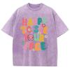 Colorful Cute Letter Print T-Shirt Unisex Fashion Round Neck Washed Cotton Short Sleeve Top 2024 Design Sense Casual Tee