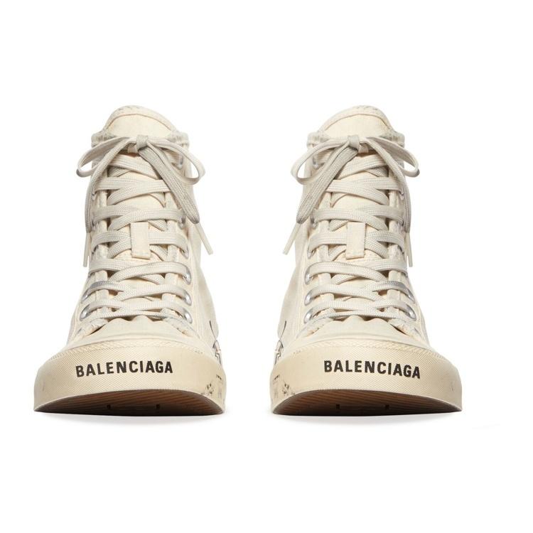 Balenciaga Paris High Top Sneakers 'White Destroyed Cotton and White Rubber with Graffiti' Men's 688752W3RR49010