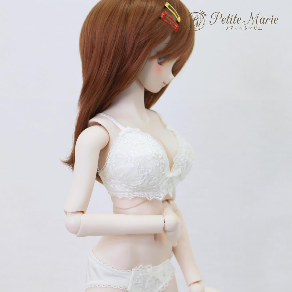 [Petite Marie] 13 DD DDS L-bust Compatible Lingerie Set, Bra and Panties Set, White, Smooth Material, Floral Embroidery, Floral Lace, 60cm Doll, BJD