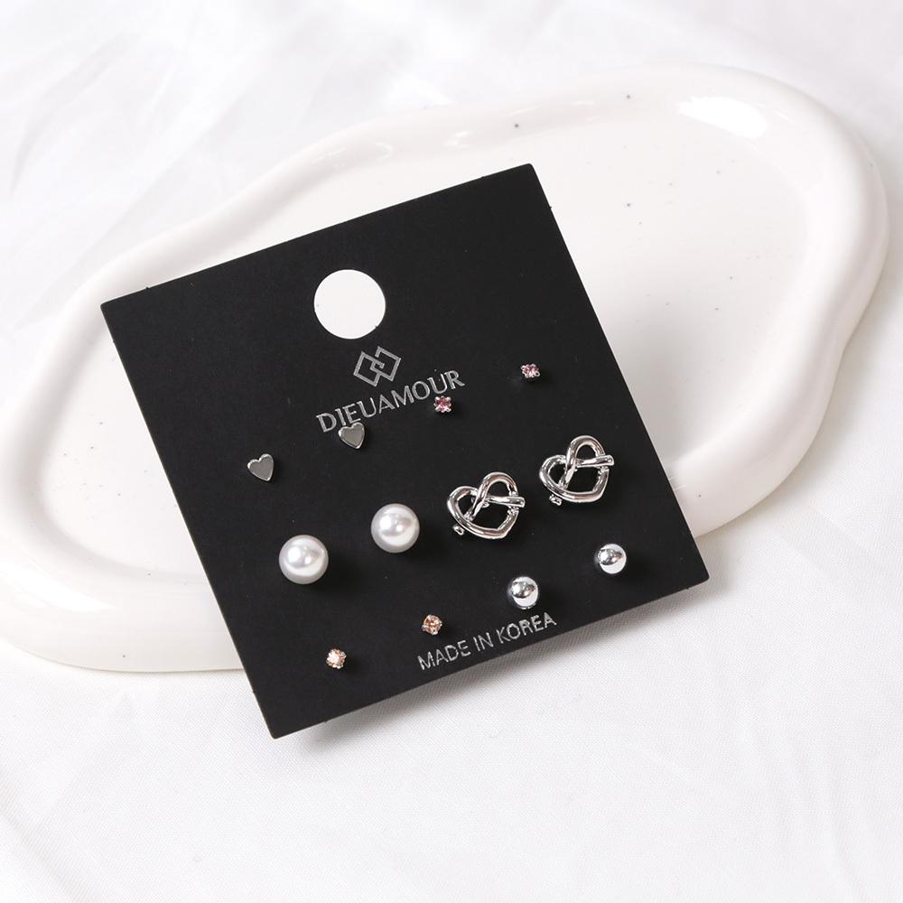 Dieuamour [12Pack] Pretzel Pearl Daily Earring Set