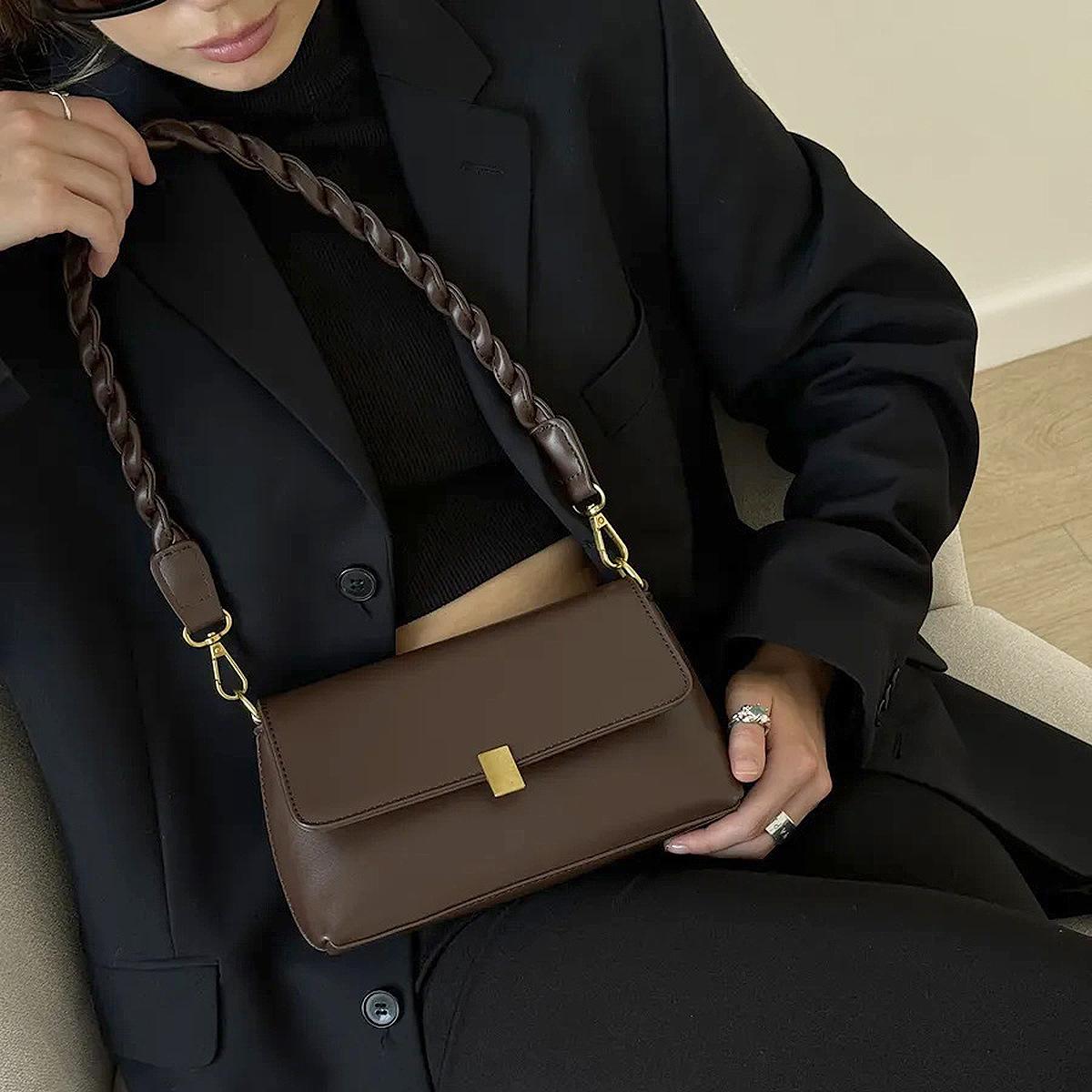 

Woven Strap Hobo Shoulder Crossbody Bag Women Premium Chic Spring 2026 Commuter Handbag кофейный