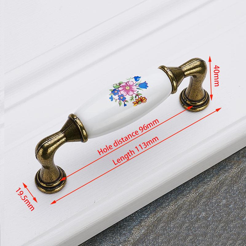KAK Antique Bronze Ceramic Cabinet Handles Zinc Alloy Drawer Knobs Wardrobe Door Handles Morning Glory European Furniture Handle