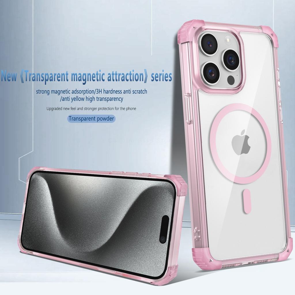 Magnetic Transparent Case For iPhone 16 Pro Max 15 14 13 12 11 Pro Max 16 Plus 16Pro Max Cover Wireless Charge Cases Capa
