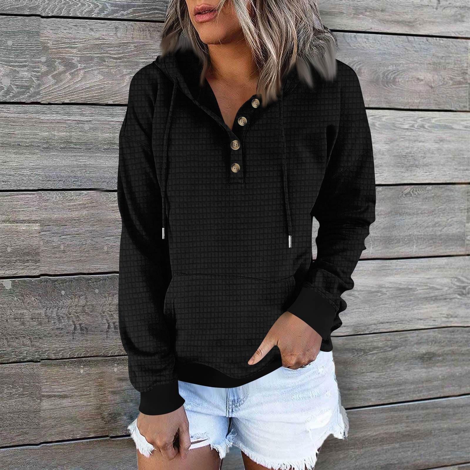 

Women s Hoodies Long Sleeve Casual Solid Drawstring Hoodie Sweatshirts For Women Pullover M чорний