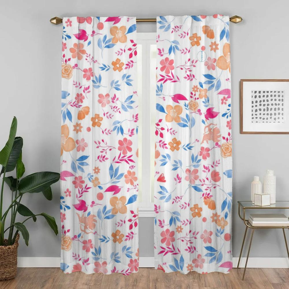 Floral Shades Halloween Decoration Modern Living Room Curtains for Camera Partition Blackout Curtain Tulle for Bedroom Kitchen