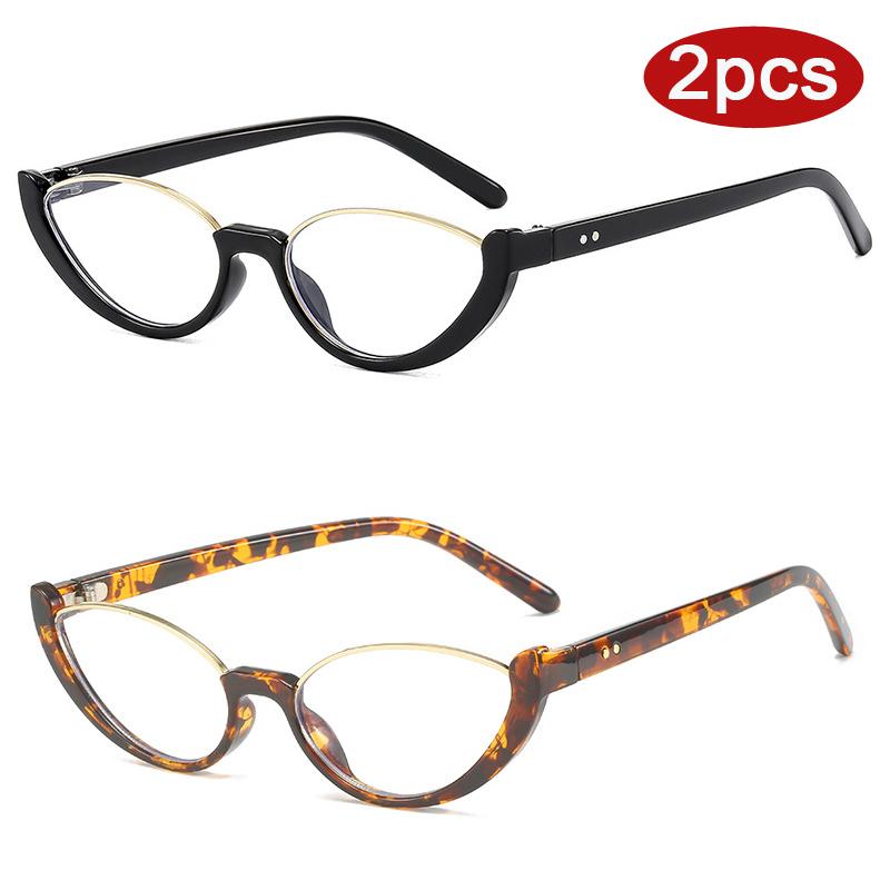 Protective Glasses 2pcs Cat Eye Clear Lens Glasses Frame Trendy Ultralight Women Anti Blue Light Glasses Rivet Design Eyeglasses