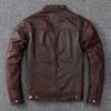 Vintage Brown Coat Classic Biker Style Short Slim Genuine Leather Jacket Men Casual Leather Coat