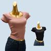 Knitted Simple Pleat Summer New Short Sleeve Knit Women Slim Fit Slimming Square Collar Solid All-Match Base Top