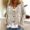 2026 Trending Women's Digital Print V-Neck Cardigan Sweater - Short, Long-Sleeve Design
