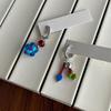 Vintage Asymmetric Flower Earrings for Women Fashion Blue Crystal Bead Ear Buckle Earrings Trendy Aesthetic Y2K Jewelry Gifts