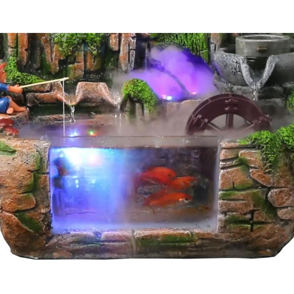 Mini cascadă interioară, fântână cu ceață de apă, decor de piatră cu lumini LED, cascade de munte, decor