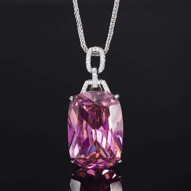 Jewelry Copper Bottom Gold-Plated Imitation Colored Treasure Square Diamond Pendant Necklace 20 * 28