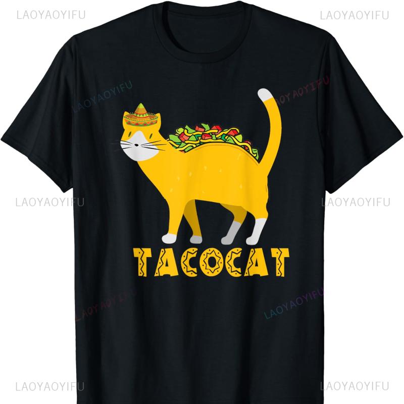 Tacocat Taco Cat Tee Tacos Mexican Food Funny Cotton T-Shirt Graphic T Shirts Gothic Aesthetic Women Clothes Y2k Comfortable S разноцветный