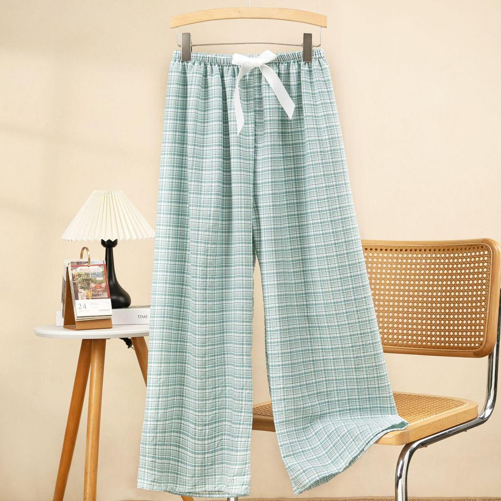 Women's Cloud Cotton Plaid Pajama Pants - Summer Casual Wide-Leg, Lightweight, Outdoor-Friendly, Yarn-Dyed, Long Style