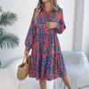 Women's Summer Fashion Printed Lapel Button Loose Long Sleeved Shirt Dress
