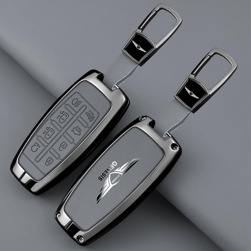 Leder Auto Schlüsselanhänger Hülle Für Hyundai Genesis G80 GV70 GV80 GV90 2019 2020 2021 2022 Schlüssel Schutz Schale Tasche Auto Zubehör vq1