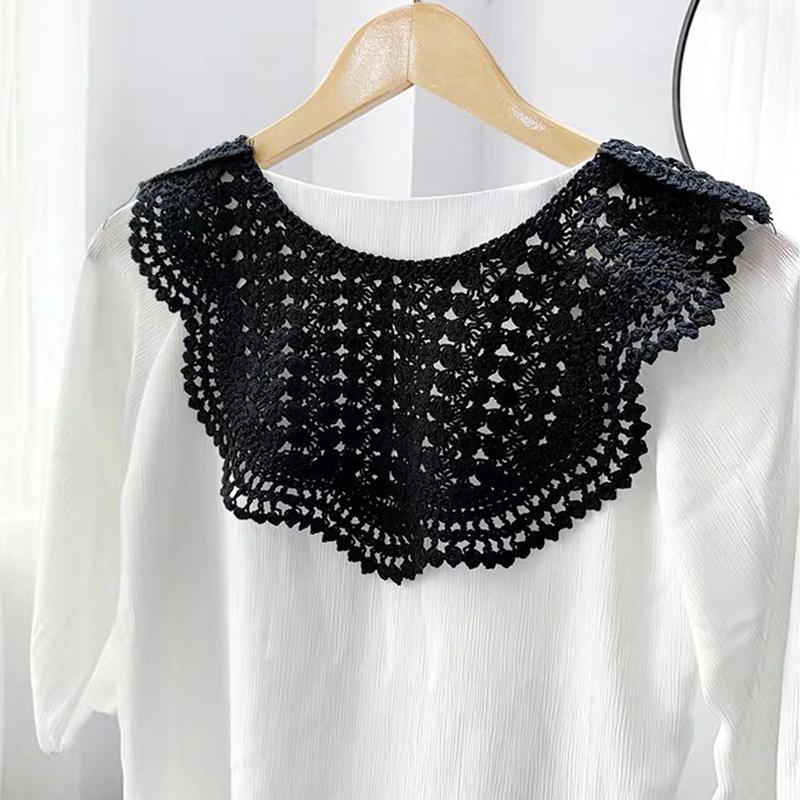 Vintage Palace Style Women False Fake Collar Hollow Out Crochet Lace Half Shirt Necklace Shawl Bowtie