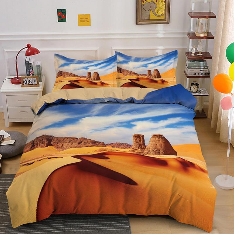 Three-Piece Beautiful Landscape 3D Bedding Grassland Printing Quilt Cover Home Textile