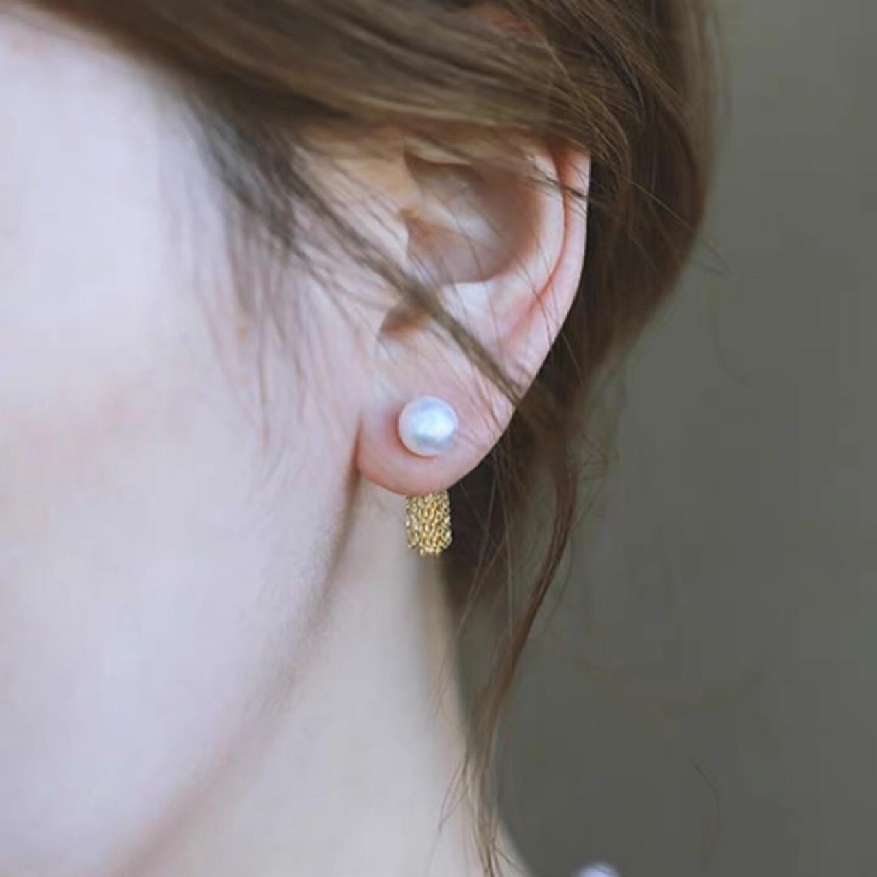 S925 silver needle fringed pearl earrings 2022 new trendy temperament simple retro French stud earrings women Silver needle natural pearl