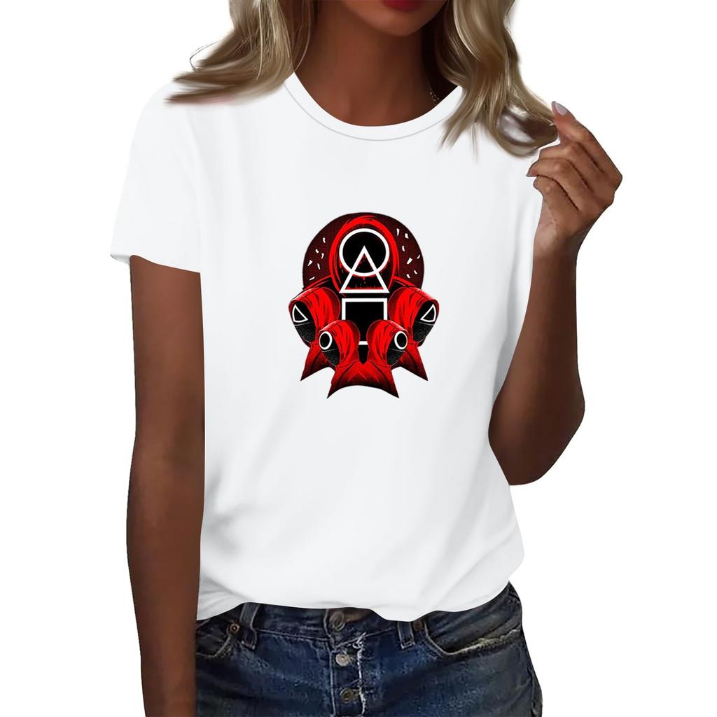 Damen Rundhals Bedrucktes Kurzarm T-Shirt Top