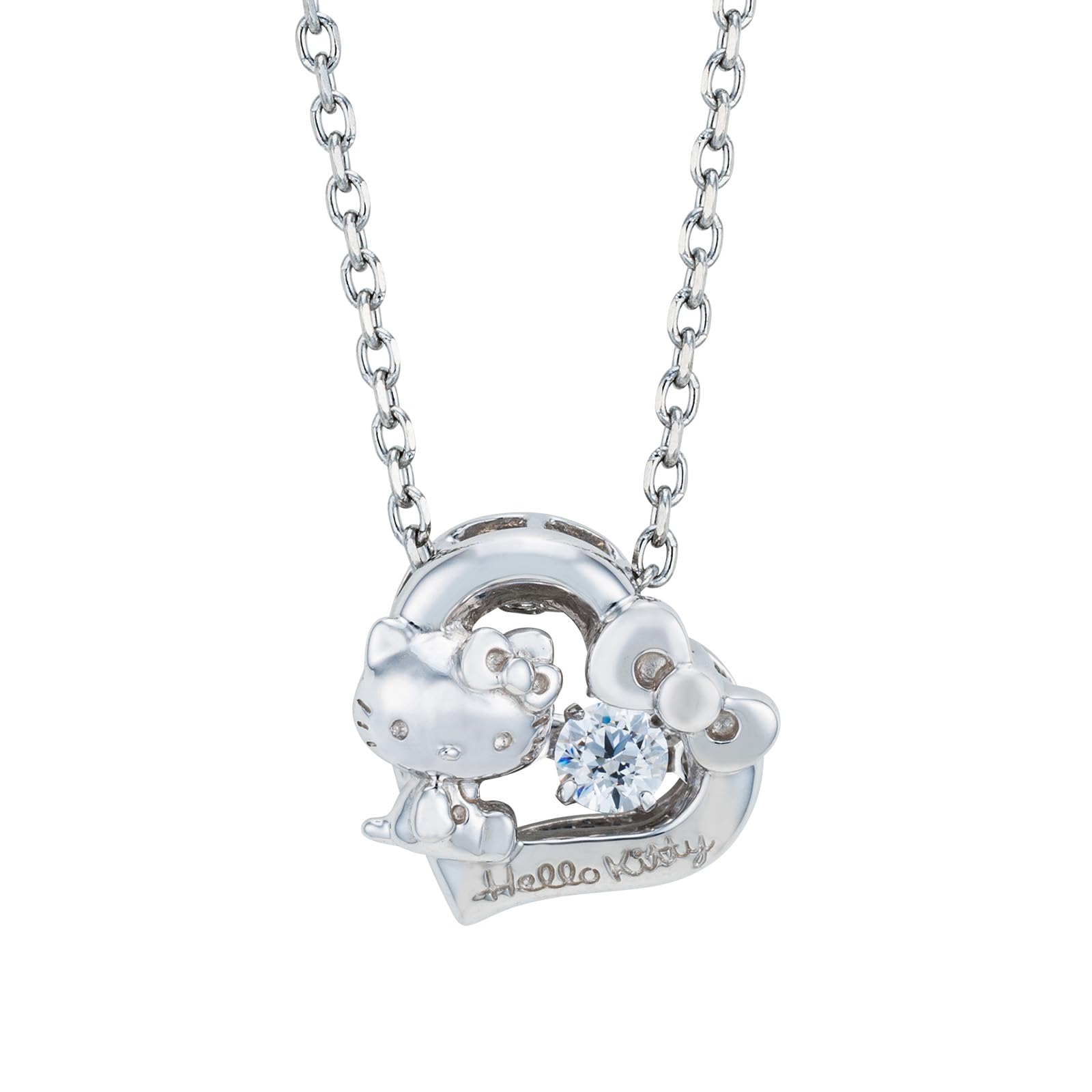 

Hello Kitty Dancing Stone Necklace 40cm Sanrio Characters 925 Silver Surgical Stainless Steel Cubic Zirconia Heart Ribbon Swaying Stone Silver срібний
