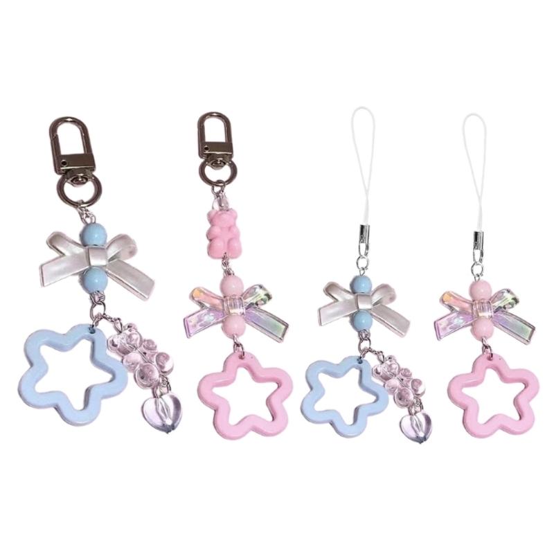 Acrylic Bows Keychain Pendant Multicolor Pentagrams Pendant Key Chains Fashionable Decoration for Phones Car Keys Bags