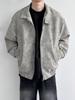 Pánská trendy kožená bomber bunda v americkém stylu - volný střih, klopový krátký motorkářský design na podzim