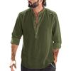 Spring Autumn Casual Men's Loose Shirt Standing Collar Cotton Hemp Long Sleeve Shirts