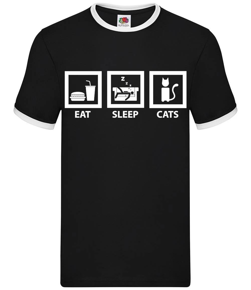 Eat Sleep Cats - Mens Ringer - Kitten Pet Pets Anima Cute Cats Gift Love L