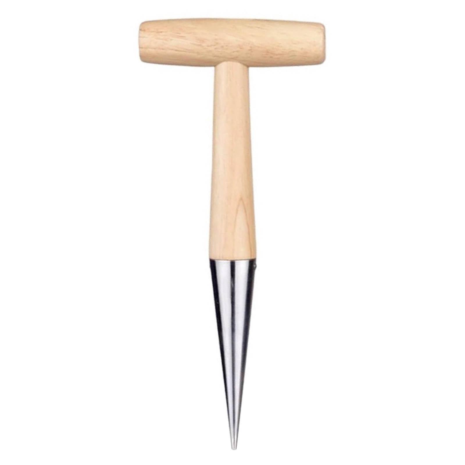

Metal Hand Dibbler with Wooden Handle Garden Seed Dispenser Lightweight & Portable for Transplanting Plants Vegetable Planting