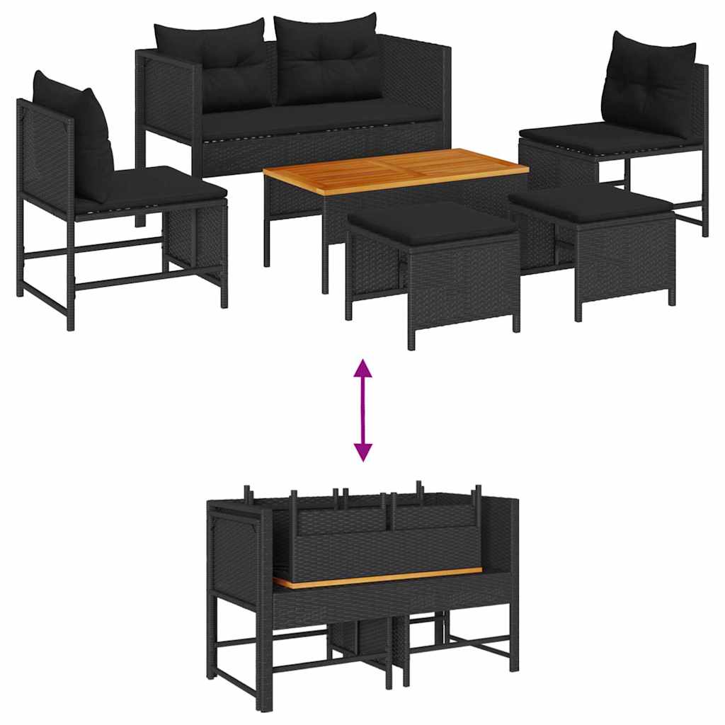 Garden Sofa Set with Cushions 6 Pcs Black Poly Rattan