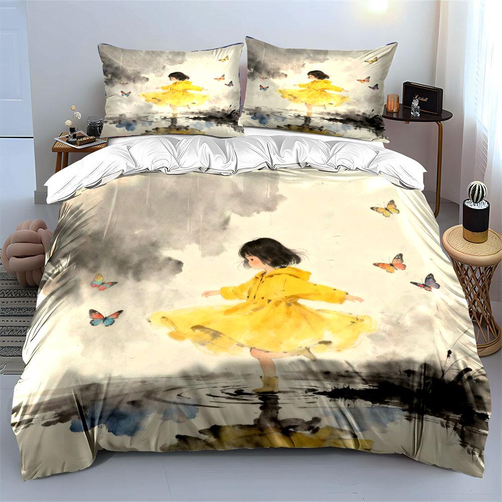 Butterfly Girl Canvas Art Set Soft Comfortable Duvet Cover Bedding Set Included 1*Duvet Cover & 2*Pillowcases, Gift