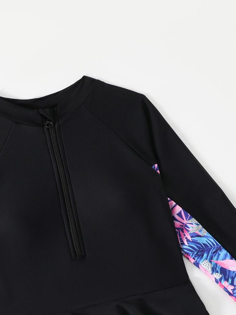2025 New Long-Sleeve Two-Piece Swimsuit for Girls - Conservative Style, Medium & Large Sizes.
